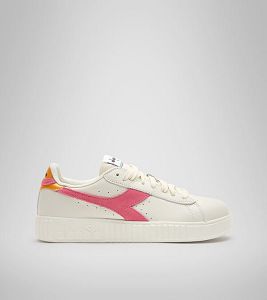 Diadora Game Step Premium Tumbled Leather Women's Trainers White / Pink | 128690-UK