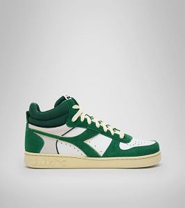 Diadora Magic Basket Demi Cut Suede Leather Men's Trainers Green / White | 675418-UK