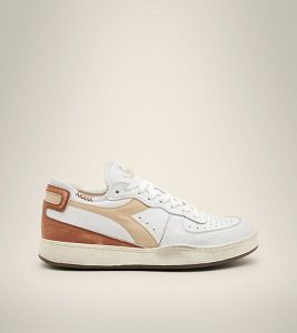 Diadora Mi Basket Row Cut Women's Heritage Shoes White / Grey / Brown | 531792-UK